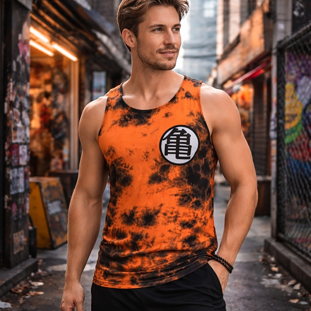 Dragonball Z Orange Black Tie Dye Tank Top Anime Graphic Size M Cotton